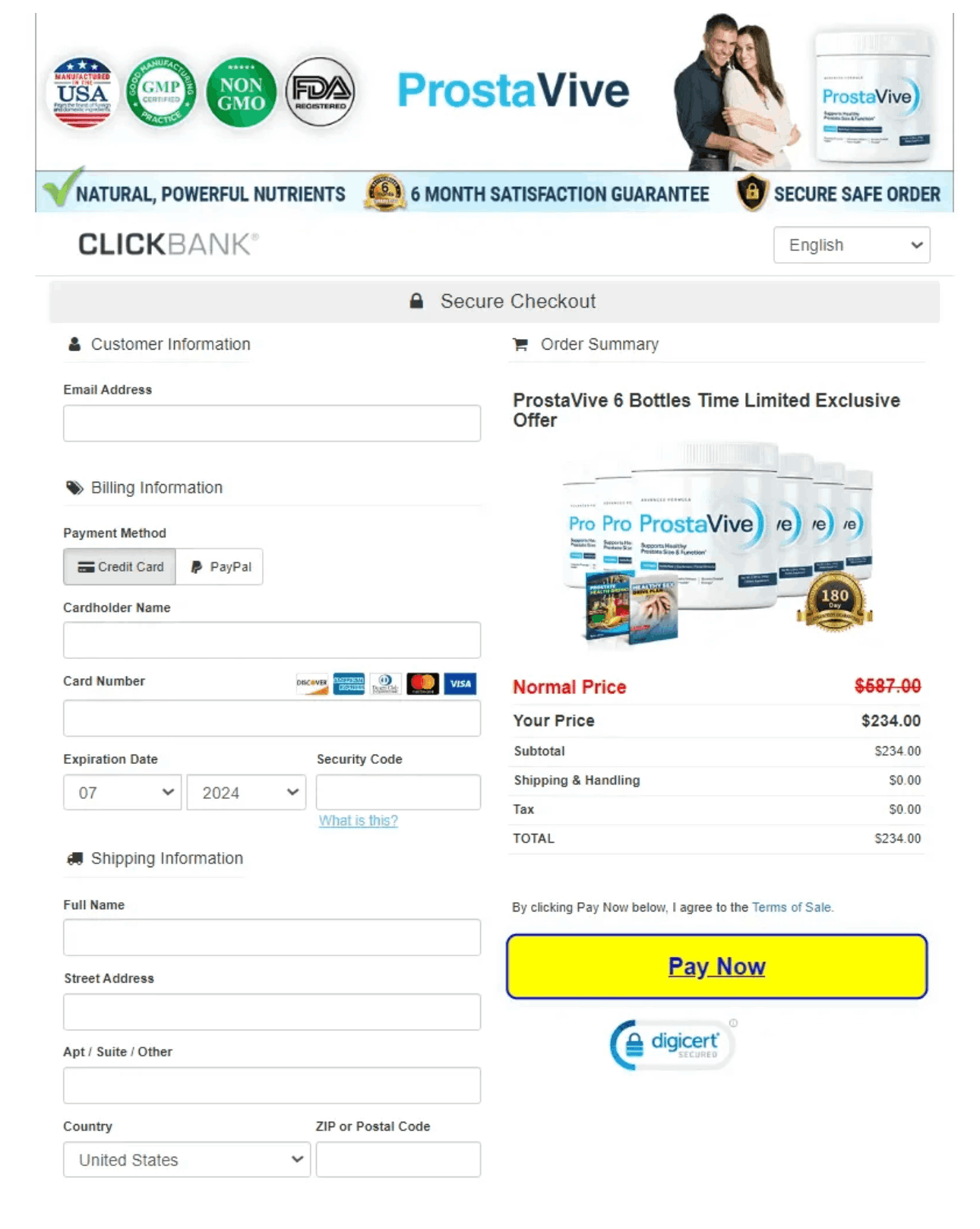 ProstaVive Checkout page